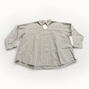 MOIA Womens Navy Stripe Box Shirt Button Up Long Sleeve One Size Shirt NWT $168